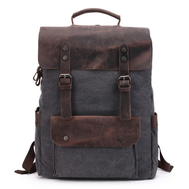 Vintage Leather Backpacks for Men Laptop Daypacks Canvas Rucksacks Large Travel Backpack Back Packs